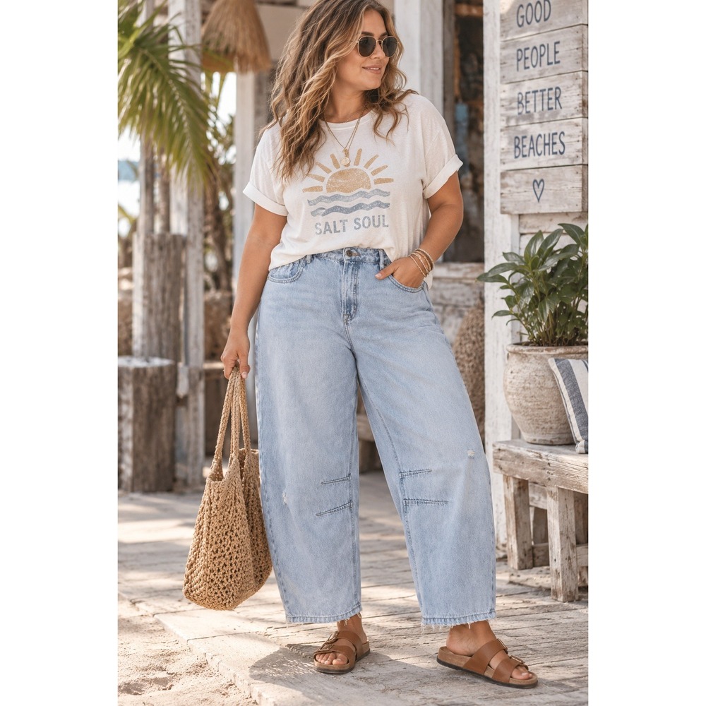 Carly Jean Los Angeles James Barrel Cropped Jeans Women 11 Light Blue Distressed